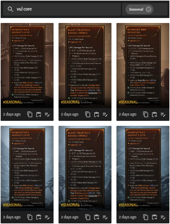 Gallery of Diablo IV items, with a search bar on top